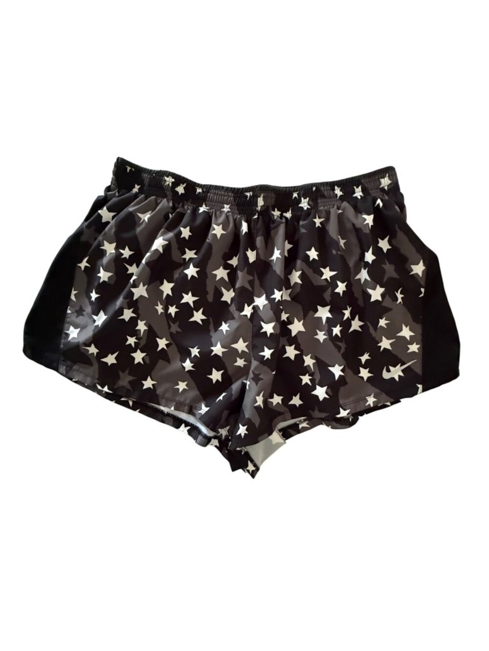 Nike Mens Medium Star Print Dri FIT Running Shorts Black Gray White Lined